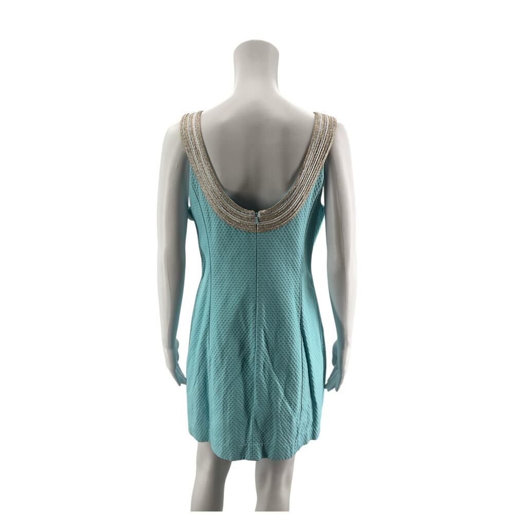 Lilly Pulitzer Kenzie Dress Size 6 Resort Aqua Gold Beaded V-Neck Mini - Picture 4 of 8